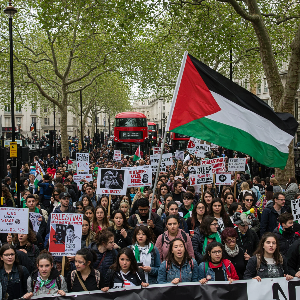 Miles marchan en Londres por Palestina tras el alto el fuego en Gaza